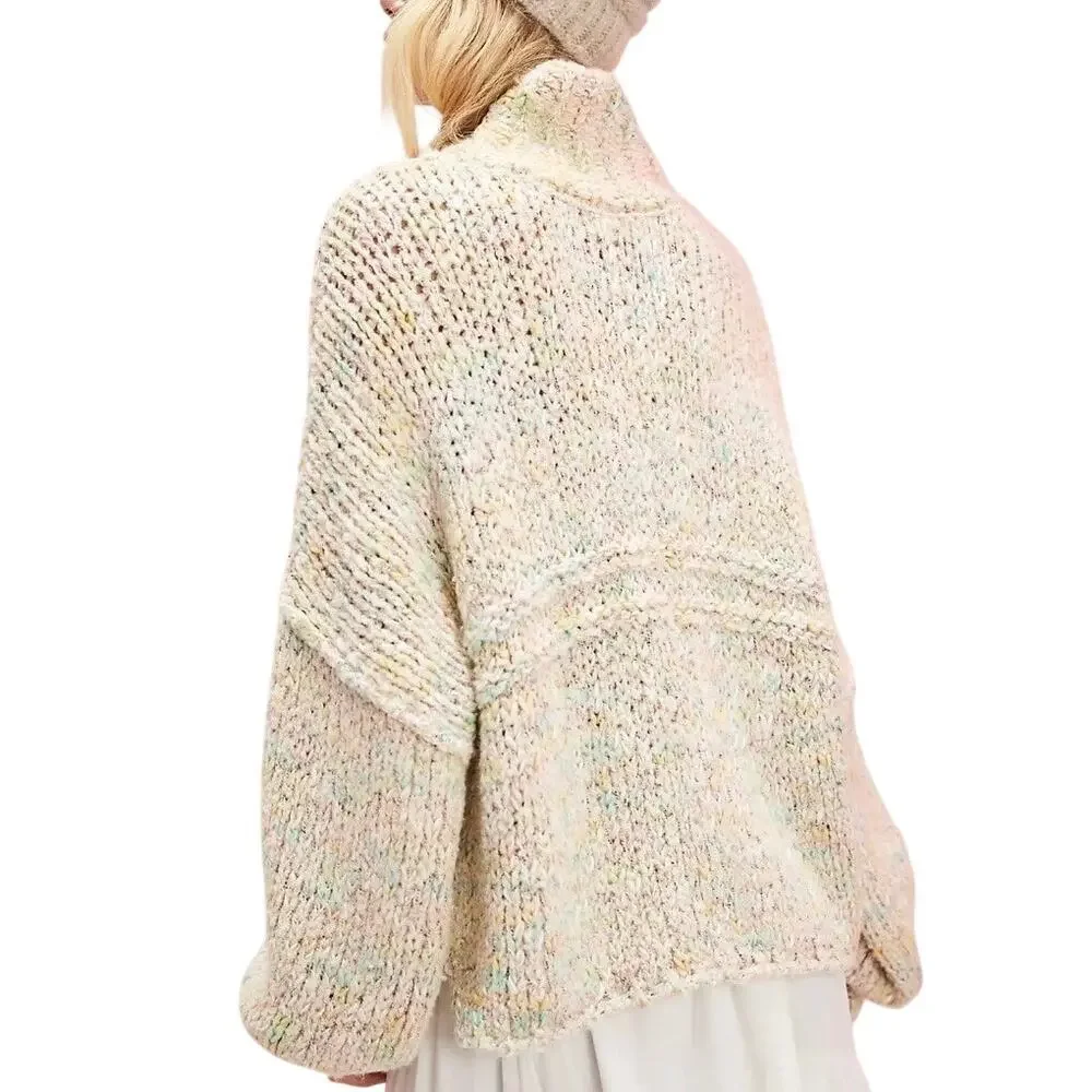 Free People Sweater Size M Multi Color Slouchy Oversized Wool Blend Boxy